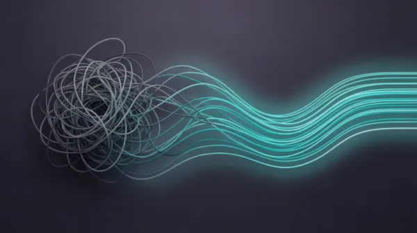 Abstracte visualisatie van de AI automatisering reis van simpel naar geavanceerd